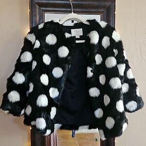Kate Spade New York Girls Black and White Polka Dot Faux Fur Coat
